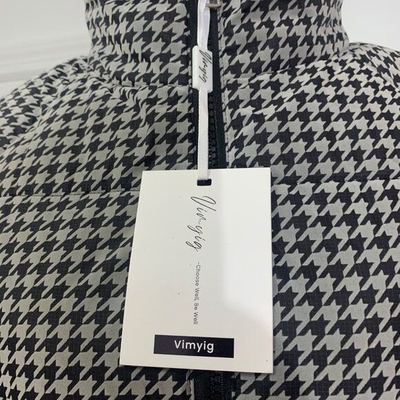 Houndstooth Lightweight Puffer Jacket w/ Drawstring Hem Vimyig Womens Size S NWT - Picture 3 of 10